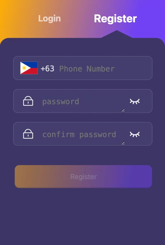 PH666 register page showing easy account sign-up process for new casino players
